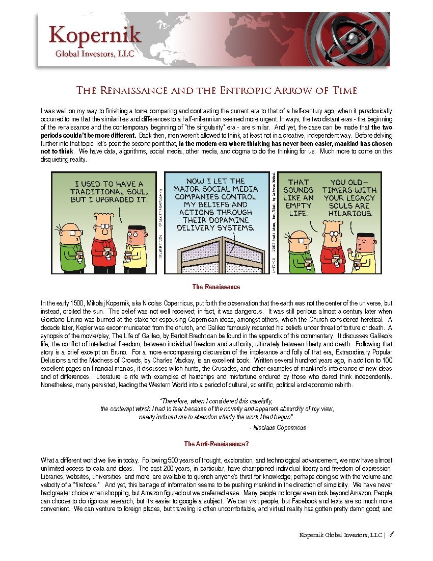 The Renaissance and the entropic arrow of time