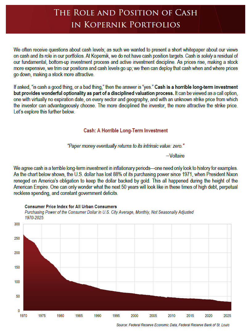 The Role and Position of Cash in Kopernik Portfolios (May 2026)