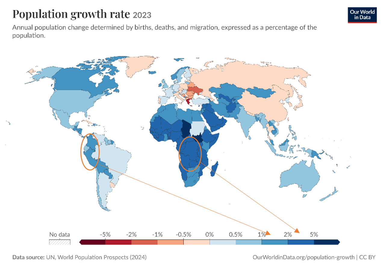 Population growth rate by country (2023)